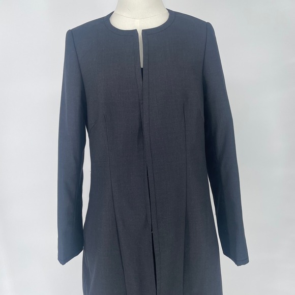 Yaly Couture Tailored Dress Coat Women Med Wool Cashmere Black Collarless Duster - Picture 1 of 13